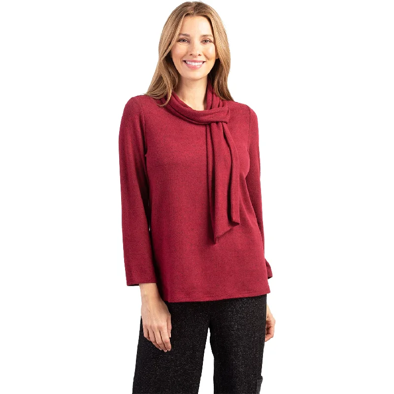 Women's Habitat Tie Neck Pullover Cranberry Three Quarter Sleeve