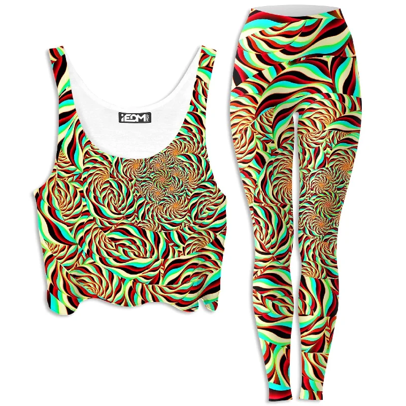 Horizon Trippy Crop Top and Leggings Combo Spandex Blend Rayon Blend Denim Blend