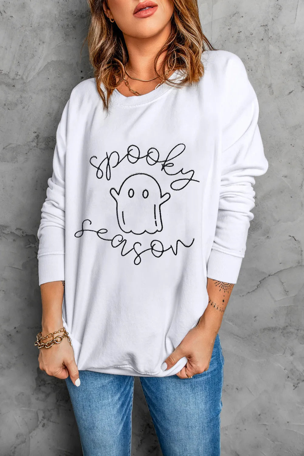 Hazel Blues® | Ghost Graphic Long Sleeve Dropped Shoulder Sweatshirt Hoodie with Reflective Safety Nightwear Hazel Blues® | Ghost Graphic Long Sleeve Dropped Shoulder Sweatshirt Hoodie with Reflective Safety Nightwear