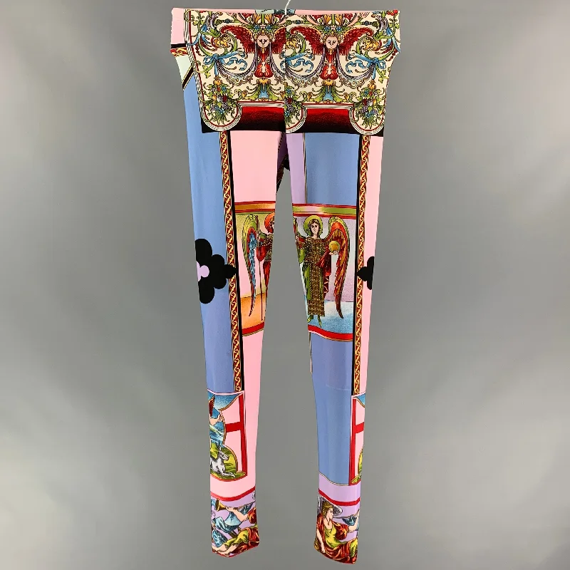 VERSACE 2017 Size 2 Multi-Color Baroque Polyamide Leggings Stylish Lightweight Leggings