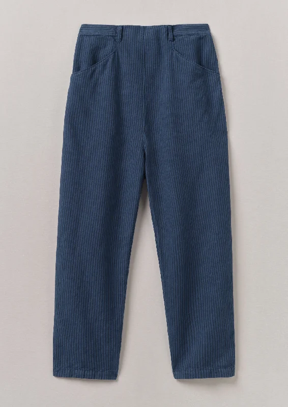 Alix Stripe Cotton Linen Trousers | Engineer Blue Trousers Custom Made