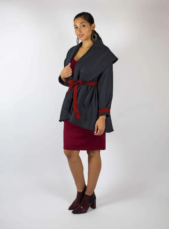 Swing High Coat - Black Shawl Collar Notch Collar Lapel Collar