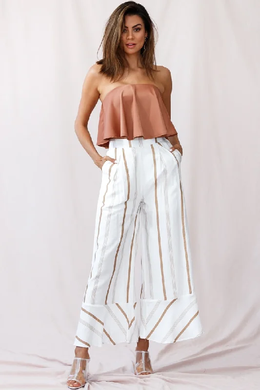 Marie Satin Bandeau Crop Top Camel Zippered Buttoned Snapped