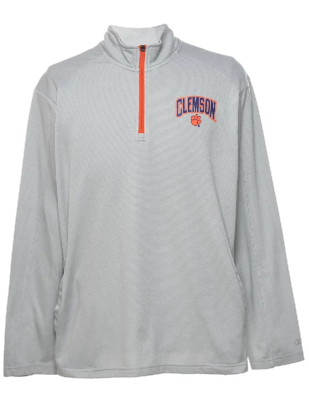 Champion Clemson Plain Grey Sweatshirt - XL Hoodie with Zipper Versatile Modern