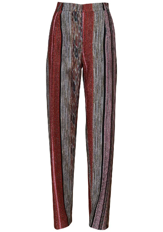 Straight Lamé Trousers Multicolour Pink & Purple Trousers Silk Elegant