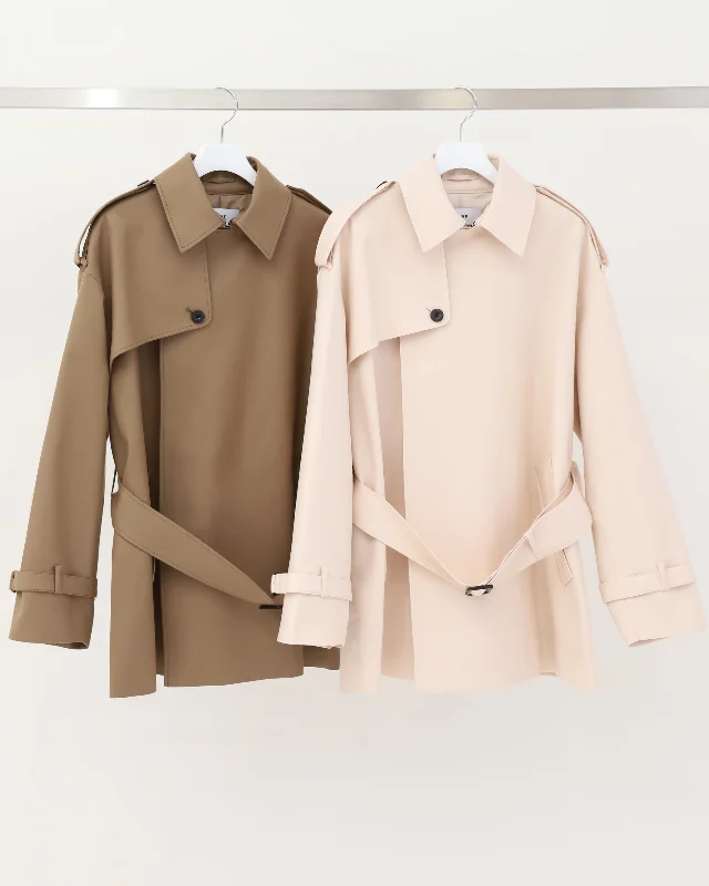FLANNEL SHORT TRENCH COAT 17456 Vent Hem Cuff