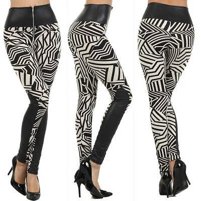 Leggings High Waist Faux Leather Matte Tribal Geometric Zipper Pant Stylish Faux Leather Leggings Leggings High Waist Faux Leather Matte Tribal Geometric Zipper Pant Stylish Faux Leather Leggings