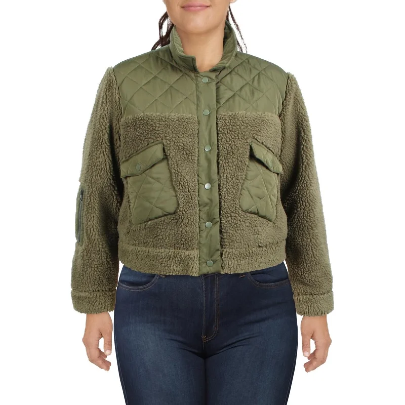 Rails Womens Peyton Quilted Mixed Media Teddy Coat Faux Fur Real Fur Shearling