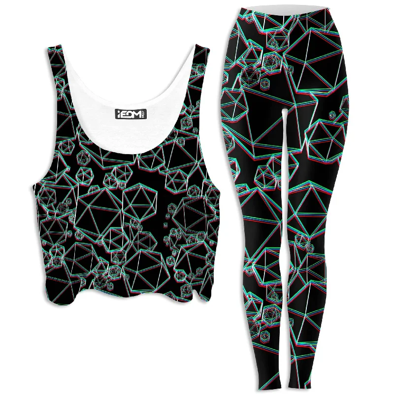Icosahedron Madness Glitch Crop Top and Leggings Combo Jersey Fabric Tulle Fabric Batik Fabric Icosahedron Madness Glitch Crop Top and Leggings Combo Jersey Fabric Tulle Fabric Batik Fabric