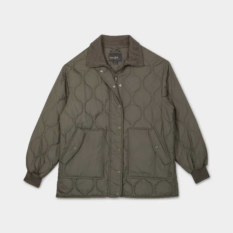 Rib Collar Quilted Coat Boat Shawl Notched