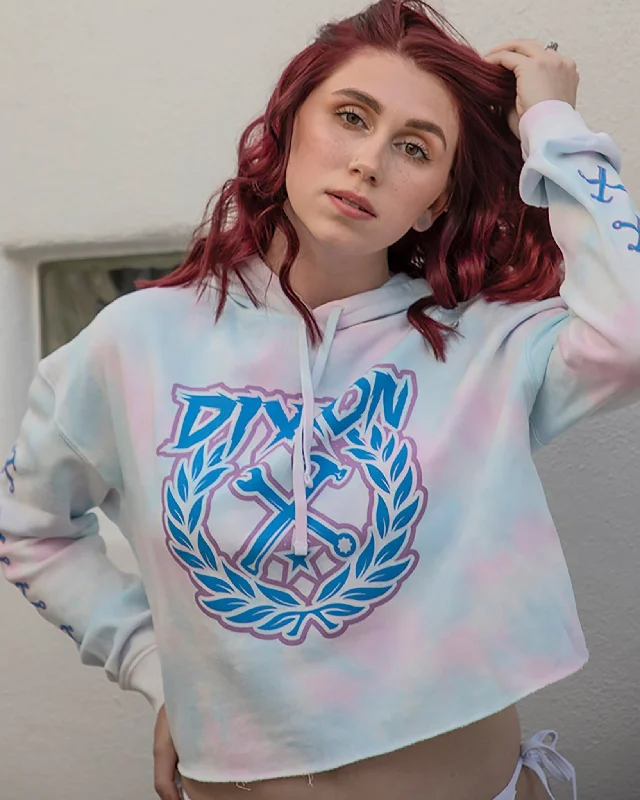 Women's Party Crest Crop Pullover Hoodie - Cotton Candy Thick Cable Knit