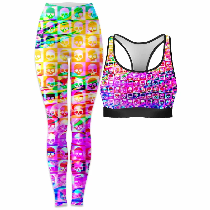Skull Fam Purple Rave Bra and Leggings Combo Casual Black Leggings