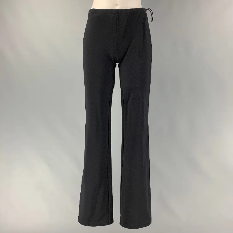 PRADA Size S Black Nylon & Eastane Solid Drawstring Leggings Trendy Mesh Leggings