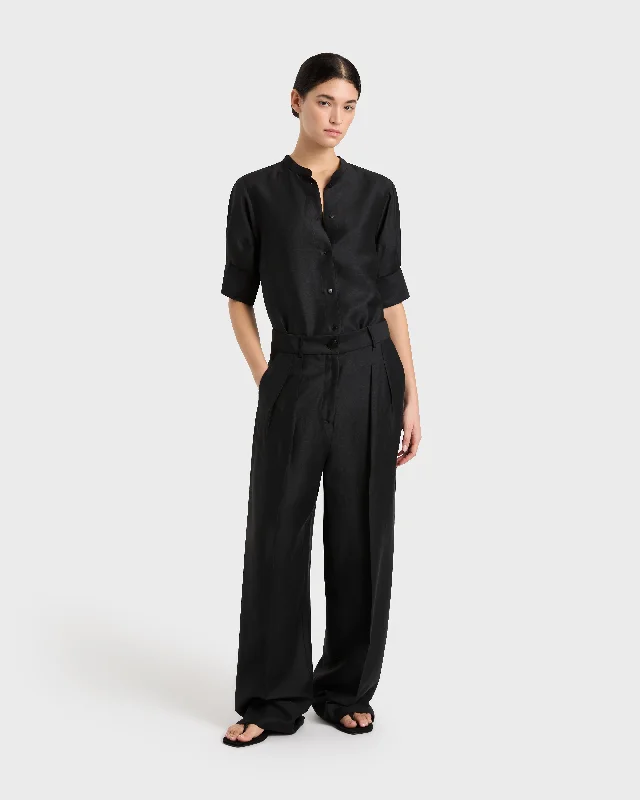 Bormio Pleat Trouser - Black Trousers sophisticated sleek