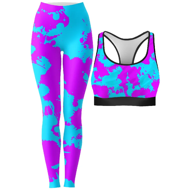 Blue and Purple Paint Splatter Rave Bra and Leggings Combo Trendy Activewear Leggings Blue and Purple Paint Splatter Rave Bra and Leggings Combo Trendy Activewear Leggings