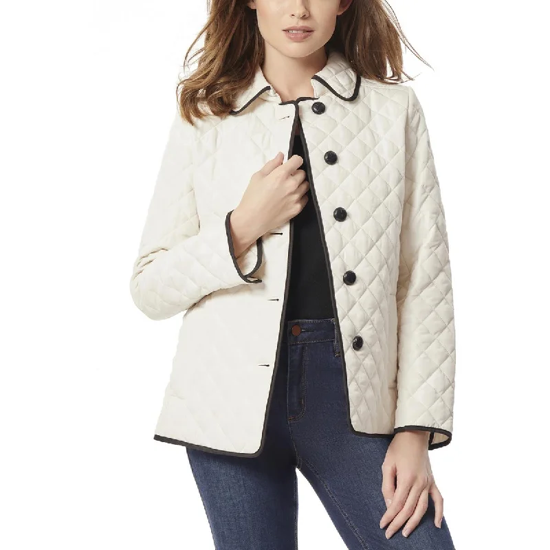 Jones New York Womens Petites Quilted  Quilted Coat Cape Coat Herringbone Coat Tweed Coat