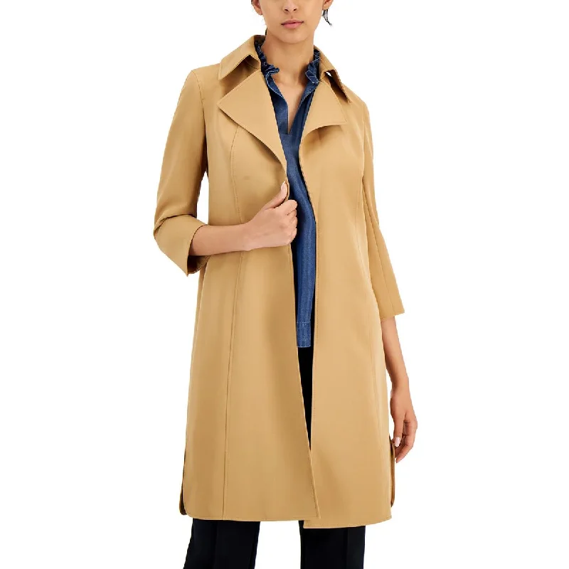 Anne Klein Womens Solid  Trench Coat Tweed Herringbone Houndstooth