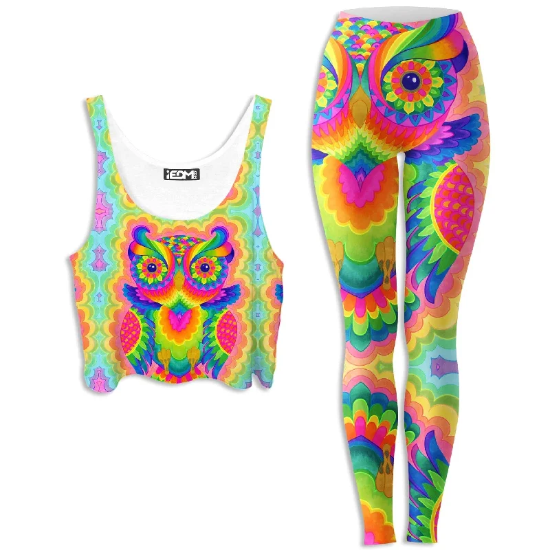 Cosmic Owl Crop Top and Leggings Combo Modern Contemporary Chic
