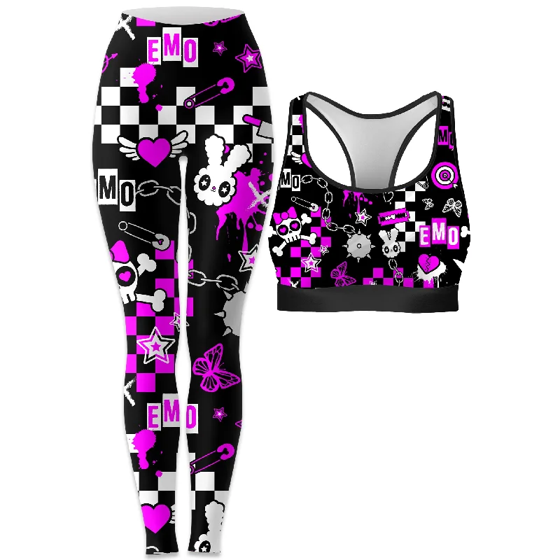 Emo Halloween Rave Bra and Leggings Combo Stylish Printed Stretch Leggings