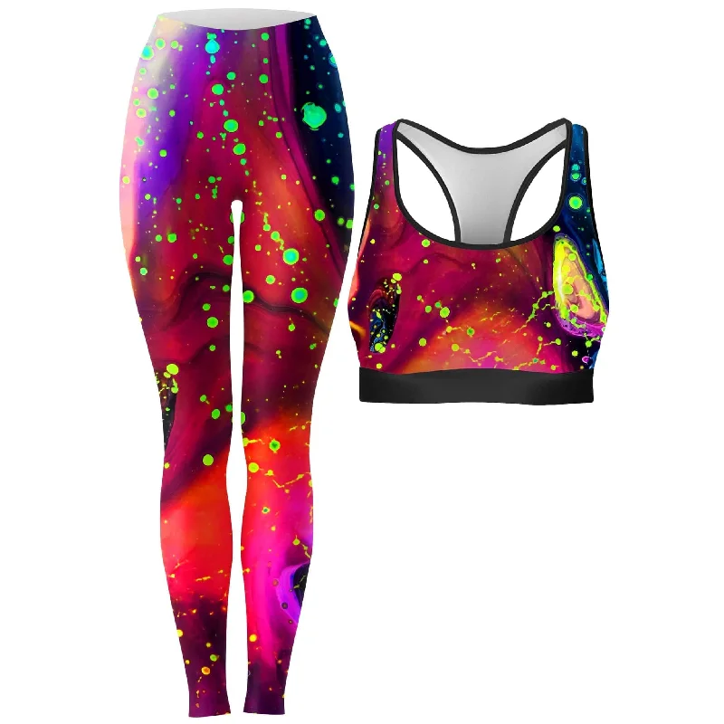 Cosmos Rave Bra and Leggings Combo Trendy Mesh Leggings
