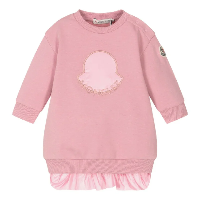 Pink Cotton Sweatshirt Dress Hoodie with Bell Sleeves Flared Feminine