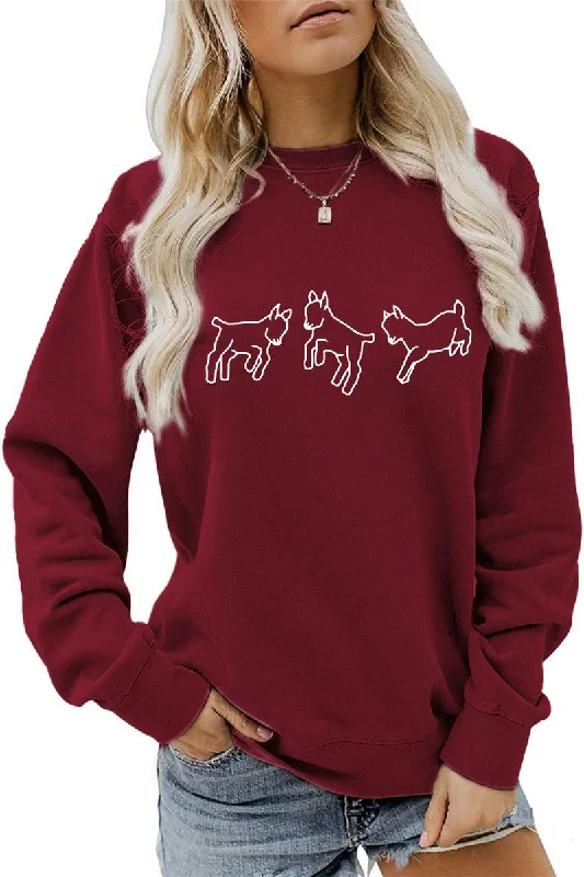 WOMEN CUTE PRINTING LONG SLEEVE FW PULLOVER TEE Kimono Neck Pullover
