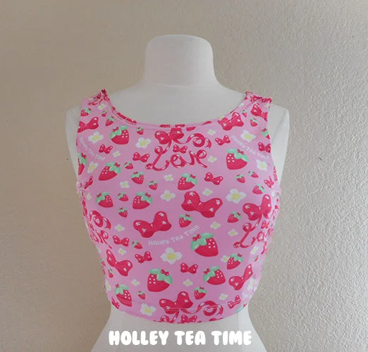 Strawberry Ribbon Crop Top [Made To Order] Mesh Blend Leather Blend Suede Blend