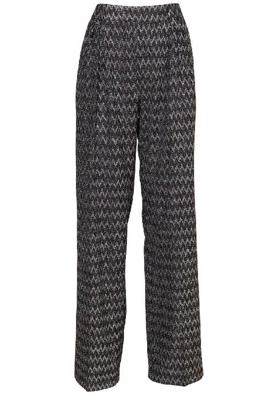 Chevron Lamé Trousers Black & Silver Trousers Lace Delicate