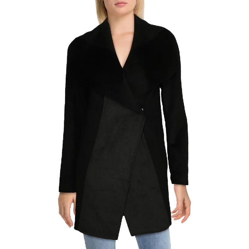 Tahari Nikki Women's Wool Blend Two Tone Double Face Coat Boat Shawl Notched