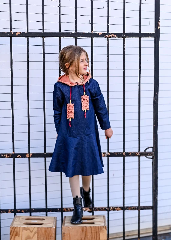 Teela Denim Hoodie Dress Hoodie with Contrast Stitching Detailed Premium