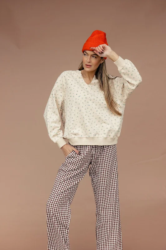 The Leah Floral Pullover Ruffled Neck Pullover
