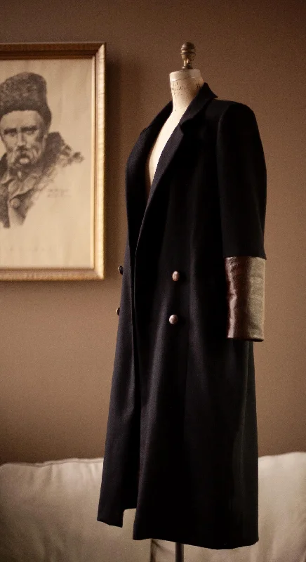 Long and Double Breasted Navy Wool Coat Cardigan Sweater Pullover