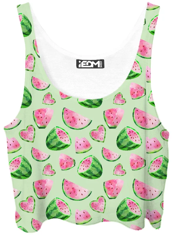 Watermelon Pattern Crop Top Mesh Canvas Denim