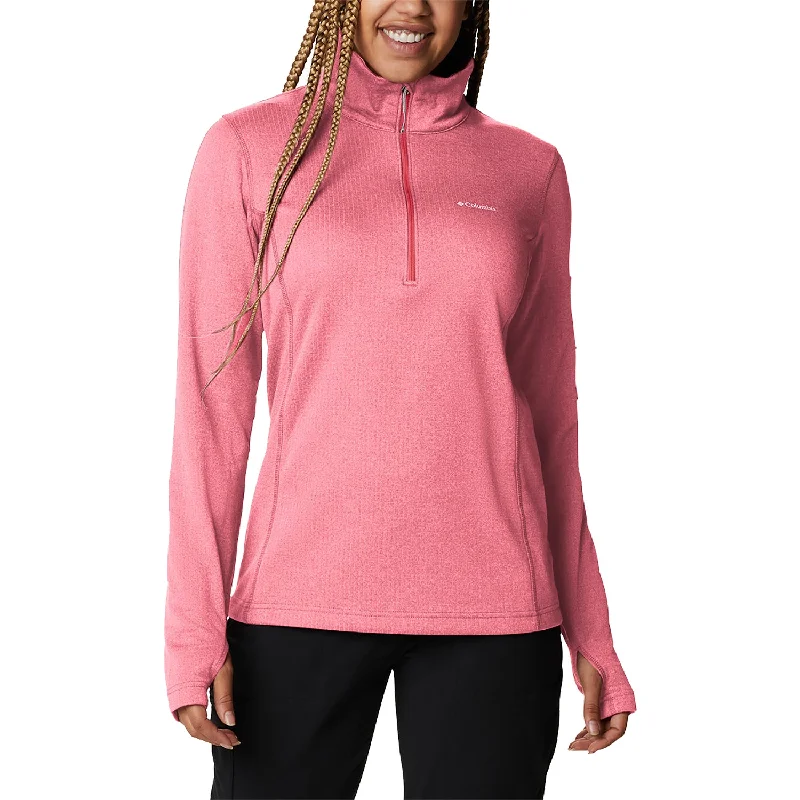 Women's Columbia Park View Grid Half Zip Fleece Pullover Bright Geranium Heather Batwing Sleeve Top