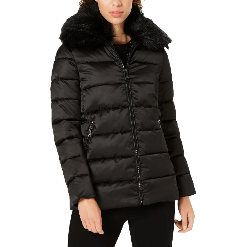 Tahari Gemma Women's Quilted Winter Puffer Coat with Removable Faux Fur Trim Tailored Straight A-Line Tahari Gemma Women's Quilted Winter Puffer Coat with Removable Faux Fur Trim Tailored Straight A-Line