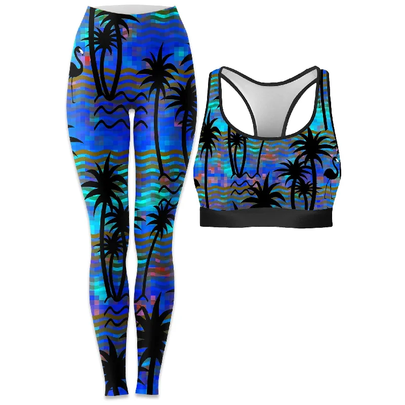 Tropical Dreams Rave Bra and Leggings Combo Comfortable Ribbed Sports Leggings