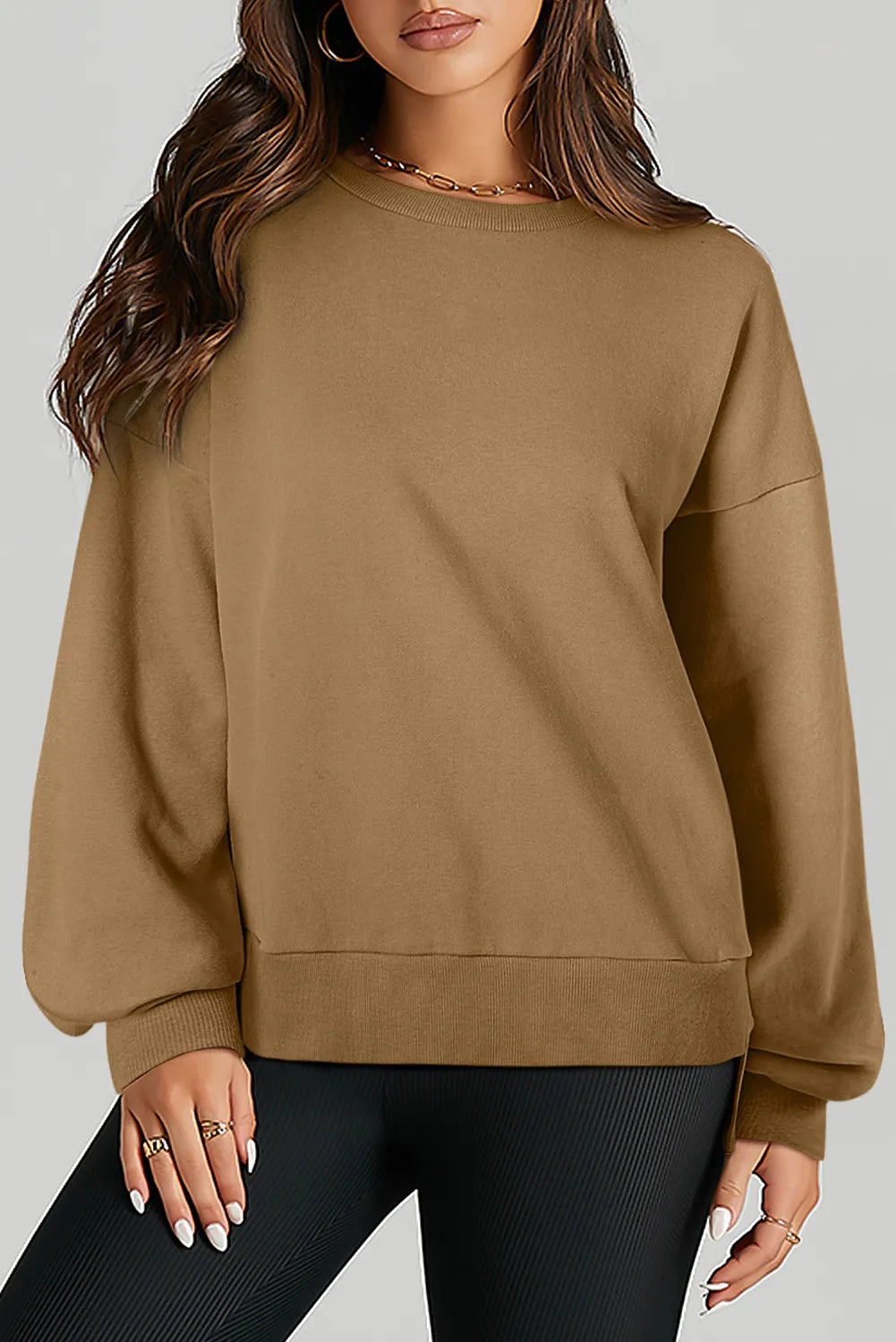 Hazel Blues® |  High-Low Round Neck Long Sleeve Sweatshirt Hoodie with Strings Custom Fit Adjustable