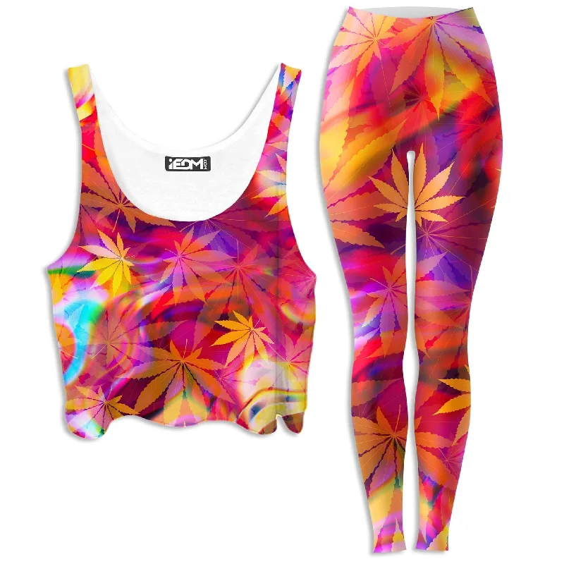 Ganja Dreamin Crop Top and Leggings Combo Wool Fabric Cashmere Fabric Tweed Fabric