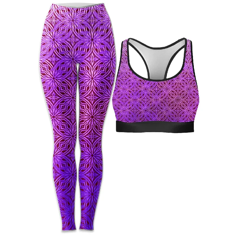 Psy Mosik Magenta Rave Bra and Leggings Combo Stylish Compression Fit Leggings
