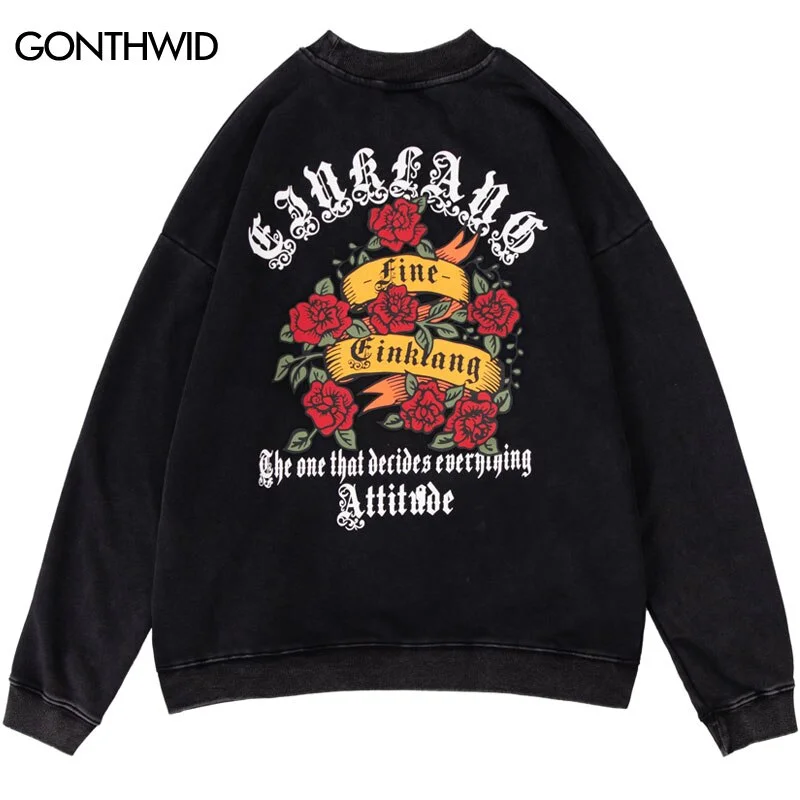 Vintage Sweatshirts Hoodies Streetwear Hip Hop Rose Floral Print Distressed Wash Oversized Sweatshirt Harajuku Casual Pullovers Hoodie with Ribbed Neckline Snug Warm Vintage Sweatshirts Hoodies Streetwear Hip Hop Rose Floral Print Distressed Wash Oversized Sweatshirt Harajuku Casual Pullovers Hoodie with Ribbed Neckline Snug Warm