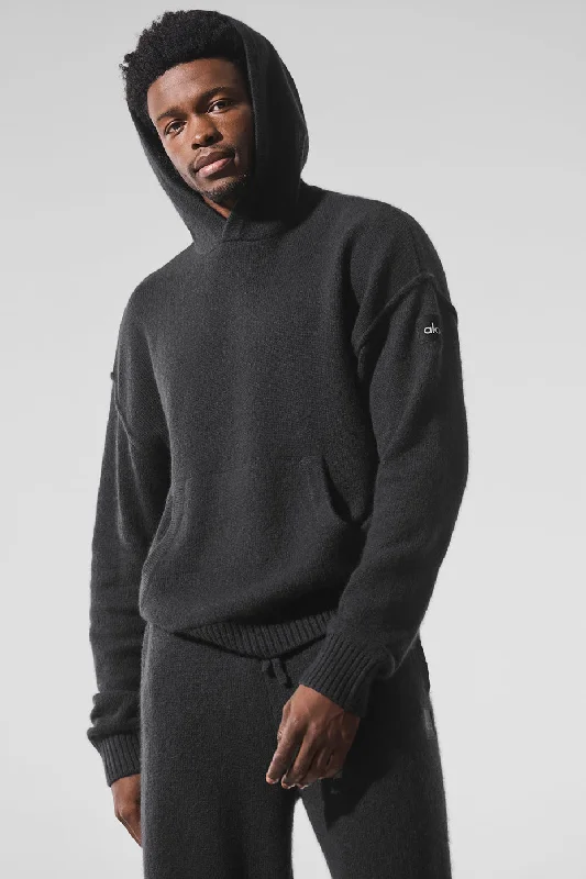 New Class Cashmere Hoodie - Black Hoodie with Bell Sleeves Flared Feminine