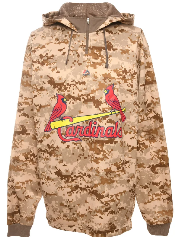 Camoflage Brown Printed Hoodie - L Hoodie with Hem Applique Textured Unique