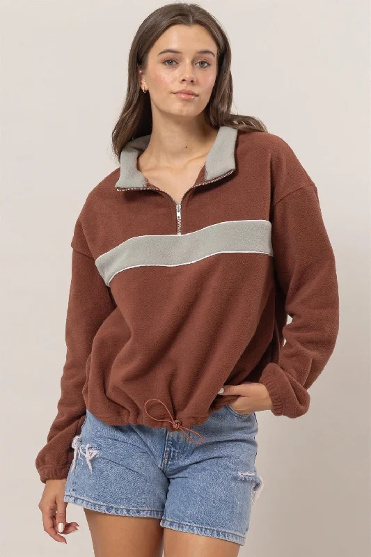 Hazel Blues® | HYFVE Fleece Color Block Half Zip Sweatshirt Hoodie with Side Slits Relaxed Casual Hazel Blues® | HYFVE Fleece Color Block Half Zip Sweatshirt Hoodie with Side Slits Relaxed Casual