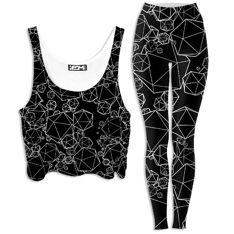 Icosahedron Madness Black Crop Top and Leggings Combo Zippered Front Buttoned Front Snap Front Icosahedron Madness Black Crop Top and Leggings Combo Zippered Front Buttoned Front Snap Front