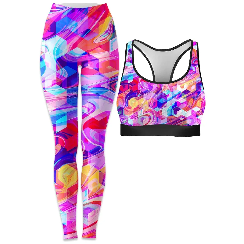 Cubic Drop Rave Bra and Leggings Combo Stylish Colorful Activewear Leggings