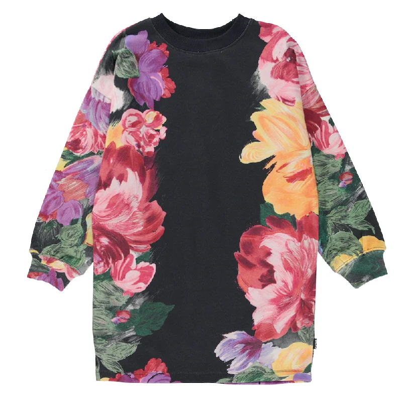 Molo Cyrella Sweatshirt Dress -Art Floral Hoodie with Typography Text Message