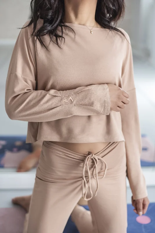 Christy Long Sleeve Crop Top Milky Carmel Crop Top Seamless Stretchy