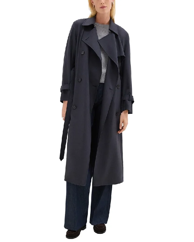Theory Relaxed Wool-Blend Trench Coat Parka Anorak Hoodie