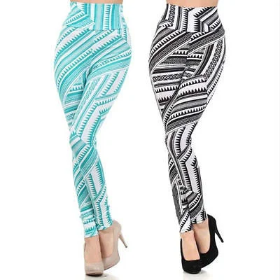 Leggings High Waist Aztec Tribal Black Teal Stretch Skinny Pants Long Elegant Satin Finish Leggings Leggings High Waist Aztec Tribal Black Teal Stretch Skinny Pants Long Elegant Satin Finish Leggings