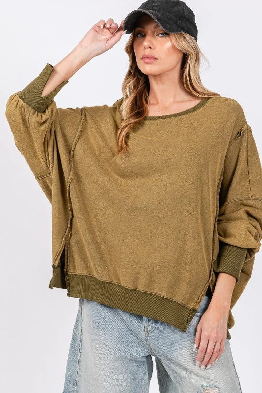 Hazel Blues® | SAGE + FIG Mineral Wash Side Slit Oversized Sweatshirt Hoodie with Hem Elastic Stretchable Comfortable Hazel Blues® | SAGE + FIG Mineral Wash Side Slit Oversized Sweatshirt Hoodie with Hem Elastic Stretchable Comfortable